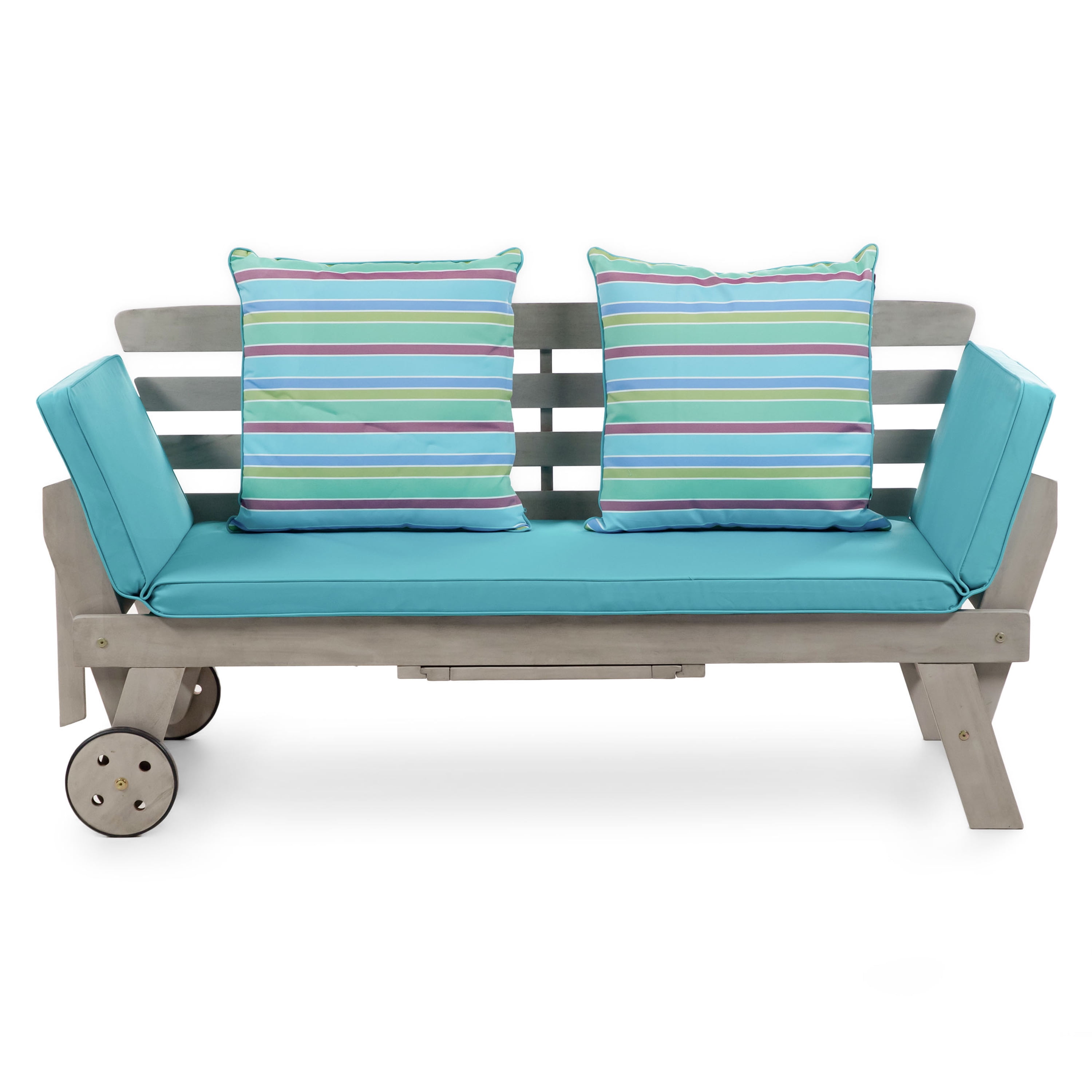 Furniture of America Kona Wood Modern Convertible Twin Daybed with Wheels up to 300 lbs, Gray and Blue
