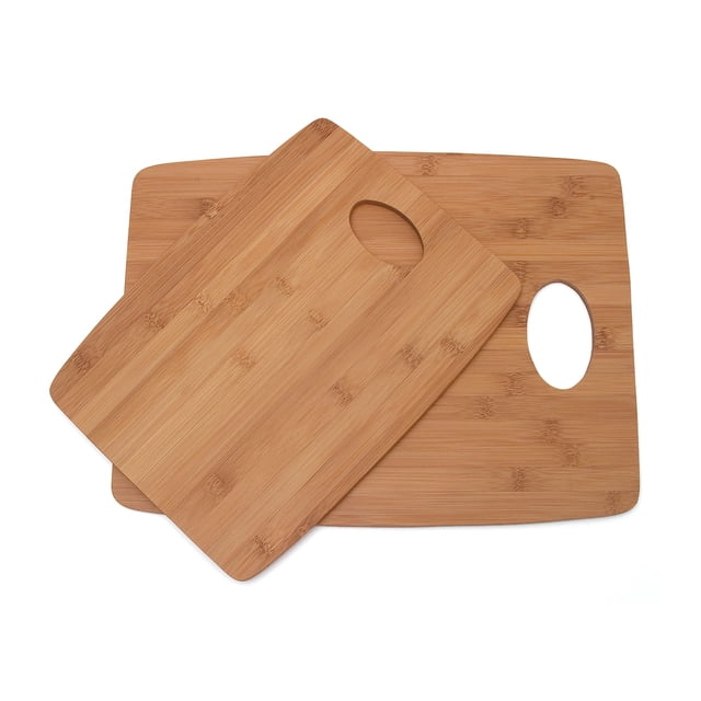 Lipper International Tablas De Cortar De Cocina Finas De Madera De Bambú Con Orificio Ovalado En El Centro, Juego De 2 Tablas De 9" X 12" Y 11-1/2" X 15"