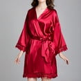thumbnail image 3 of Defitshape Women's Satin Robe Kimono Bathrobe Loungewear Soft Lace Light Summer Pure Robes Silk Burgundy One Size, 3 of 5
