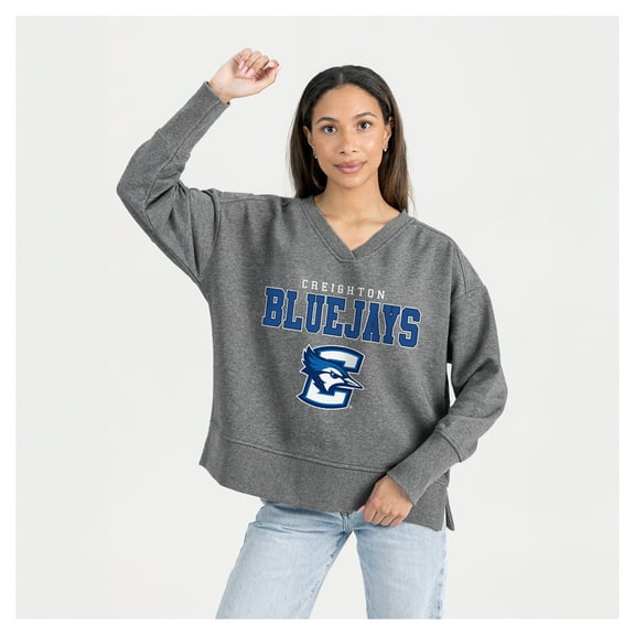 Women's Gameday Couture Gray Creighton Bluejays French Terry V-Neck Pullover Sweatshirt