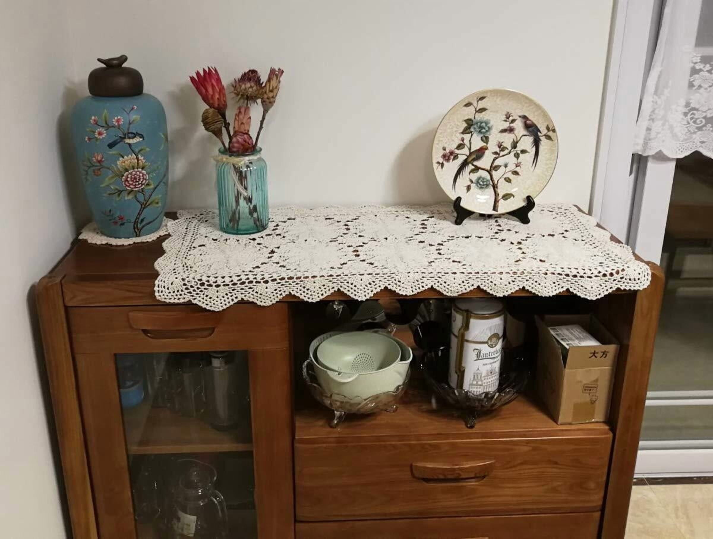Beige Handmade Crochet Cotton Table Runner Lace Doilies Doily Rectangle Dresser Scarves