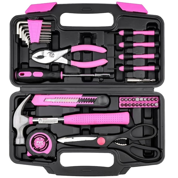 DOWELL Women's 40-Piece Pink Home Tool Set with Plastic Toolbox Storage Case