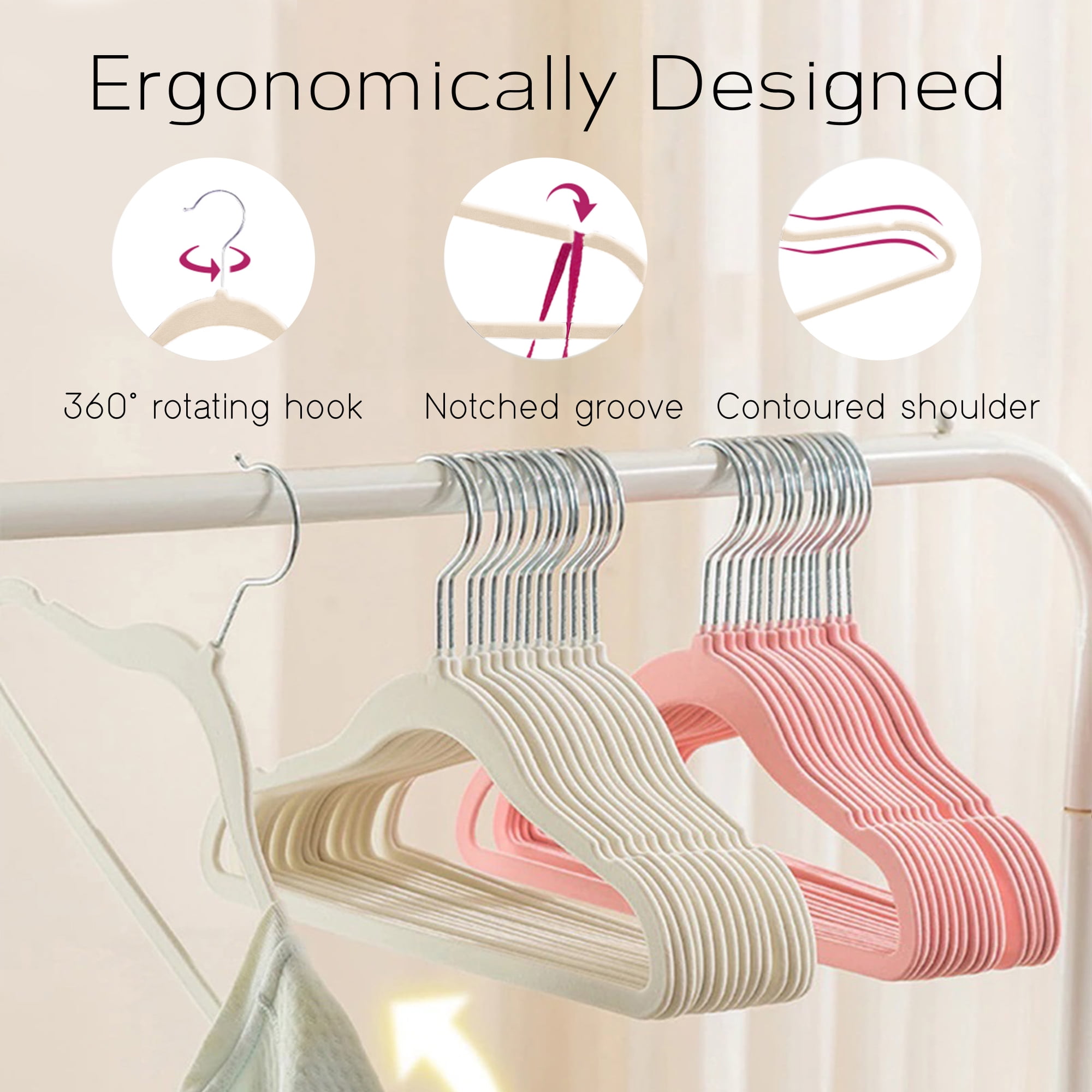 Sleek Pick Premium Baby Hanger, Velvet Hangers, 11”, 70 Pack, Non-Slip Baby Hangers, Space Saving, Infant Hanger, Ultra Slim, Closet Organization, Children Clothes Hanger, Closet Toddler Hangers-Pink