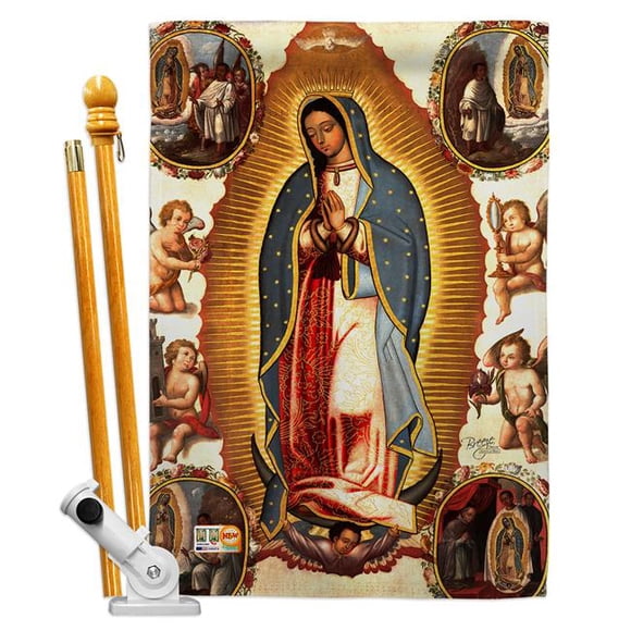 Breeze Decor BD-FR-HS-103057-IP-BO-D-US16-BD 28 x 40 in. Our Lady of Guadalupe Inspirational Faith & Religious Impressions Decorative Vertical Double Sided House Flag Set with Pole Bracket & Hardware