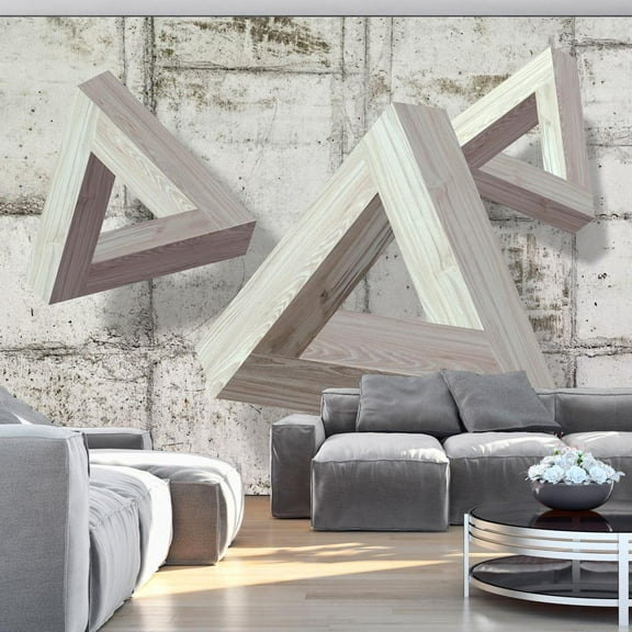 Tiptophomedecor 3D Illusion Wallpaper Wall Mural - Grey Trio