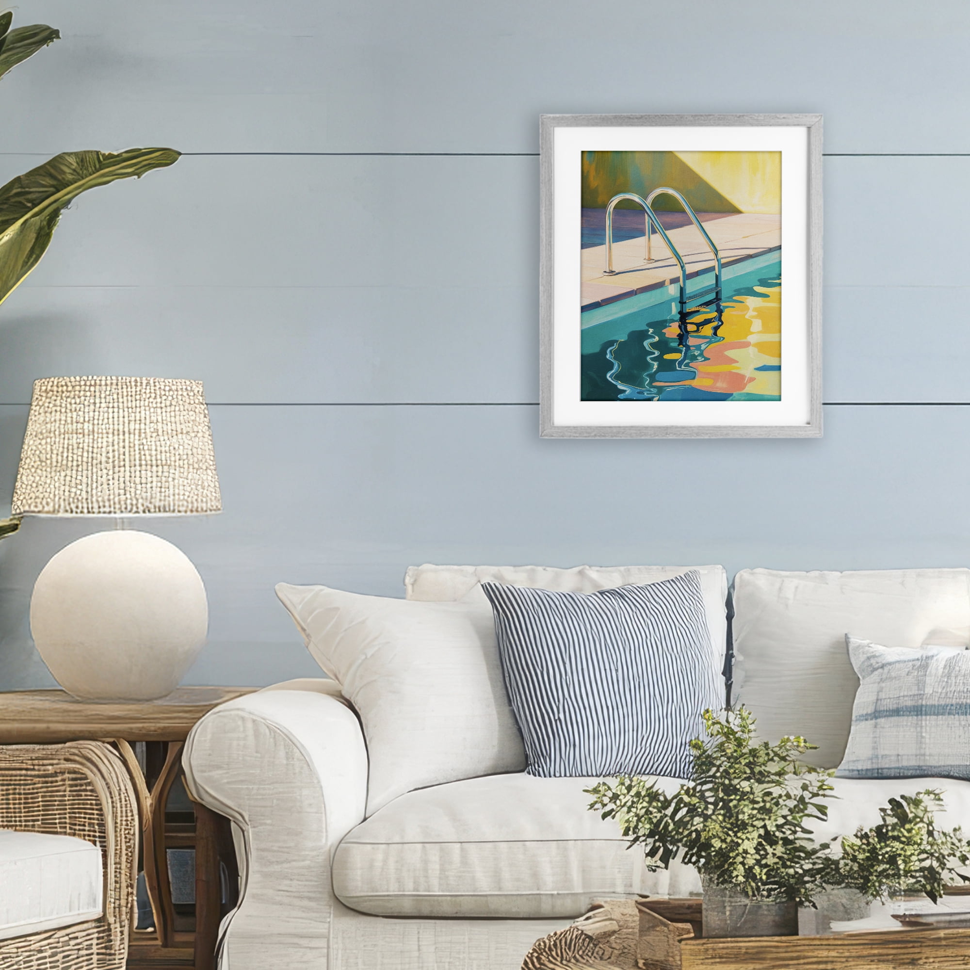 Stupell Industries Pool Ladder At Sunset Gray Framed Print Under Glass, design by Andreas Magnusson