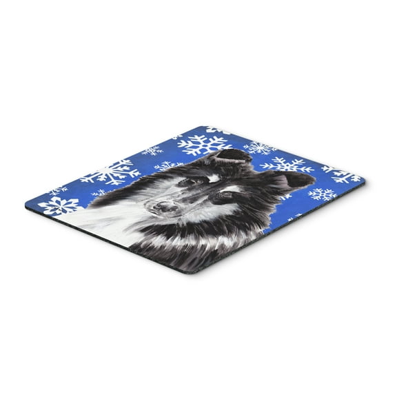 "Black and White Collie Winter Snowflakes Mouse Pad Hot Pad or Trivet"
