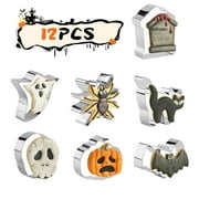 Whiterhino 12Pcs Halloween Cookies Cutter Set,Bat Pumpkin Ghost Biscuits Cutters Mold for Baking Candy DIY,Stainless Steel