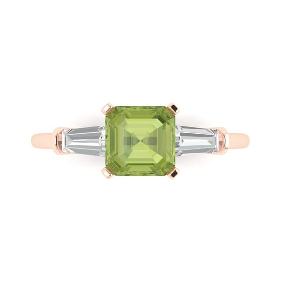 Clara Pucci 14K Rose Gold 1.62ct Peridot Three-Stone Ring for Women