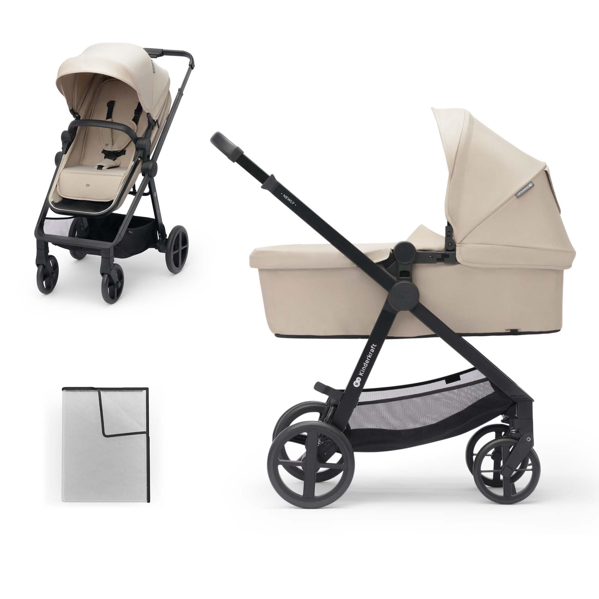Kinderkraft NEWLY 2-in-1 Convertible Baby Stroller, Reversible Bassinet Pramette for Infant to Toddler, One-Hand Fold, Up to 48 lbs.