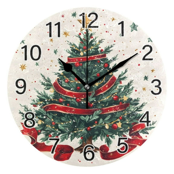 Ryvnso Christmas Tree Stars Wall Clock Non Ticking Silent Kitchen Clock Battery Operated Clocks 10 inch