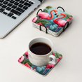 thumbnail image 4 of BaHomeck Drink Coasters Set Of 4 With Holder Pink Flamingos Stand Among The Leaves Of Tropical Flowers Water Absorbent Ceramic Coasters Tabletop Protection,Suitable For Various Cup,Home Decor, 4 of 4