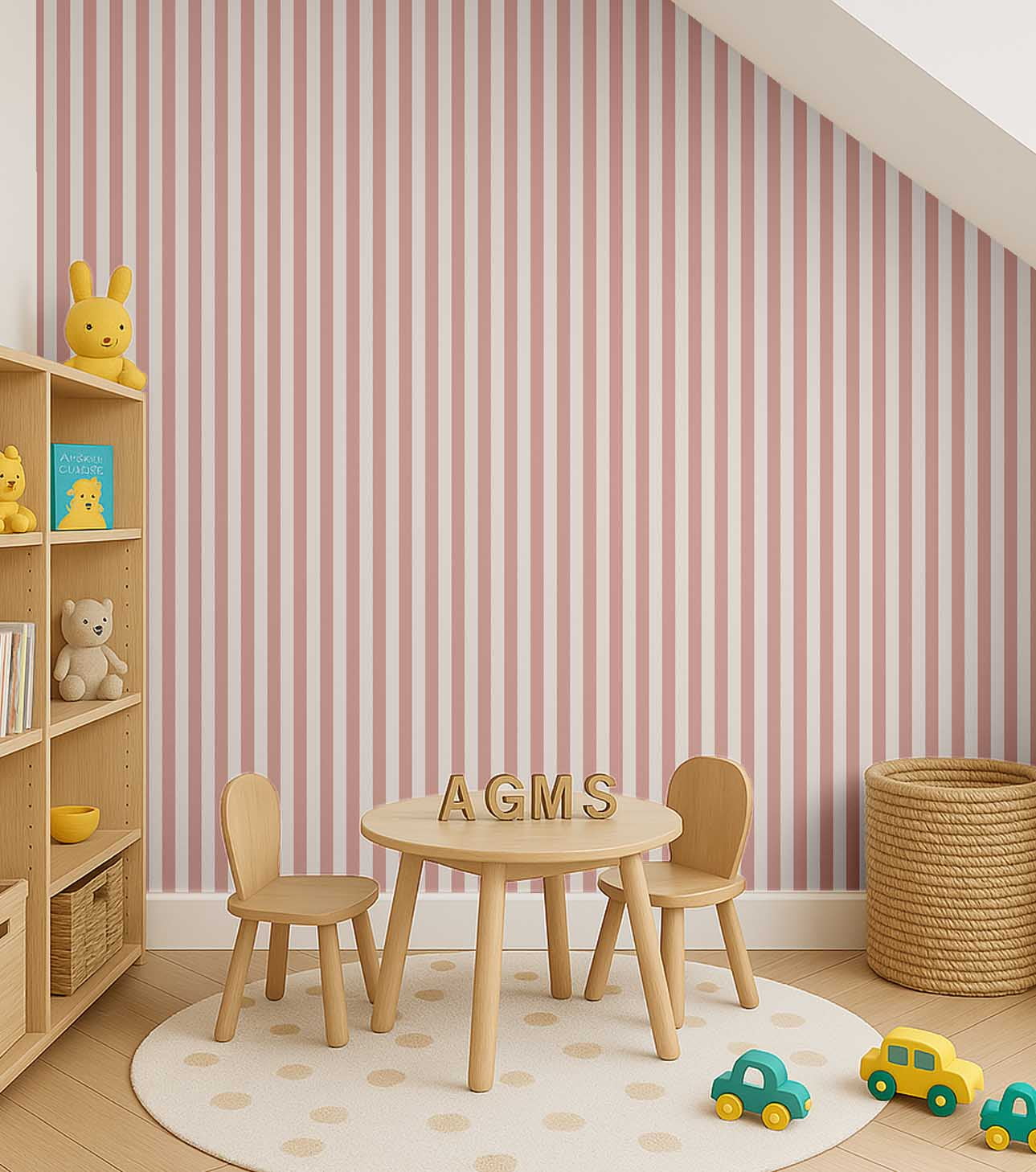 S4Sassy Self Adhesive Wallpaper, Pink Vertical Stripes Wallpaper, Removable DIY Vinyl Wall Covering, Textured Peel & Stick Contact Paper for Entryway Accent Wall, Easy Home Decor Solution (25"x240")