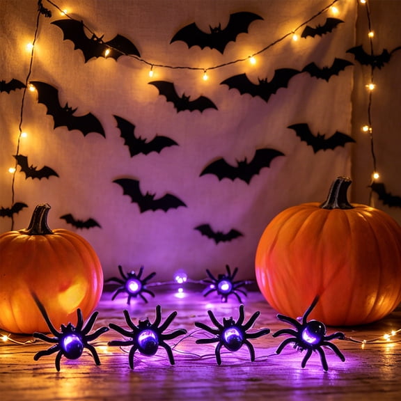 Tryvkinvive Spider Shape LED String Lights 78" with 20 Led Lights,Purple Lighting Fairy Lights,Spider Themed Light String for Yard Display,Grave Decor,Halloween Decoration Indoor & Outdoor