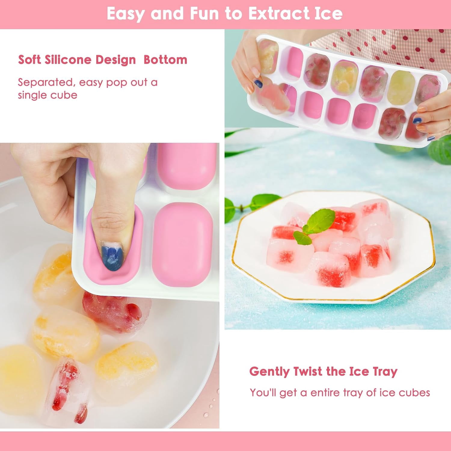 ABCISI Ice Cube Tray with Lid, 4 Pack Silicone & Plastic Ice Cube Trays for Freezer, BPA Free, Stackable Ice Maker Trays for Freezer, Easy-Release and Flexible Ice Trays for Cocktail, Coffee, Tea