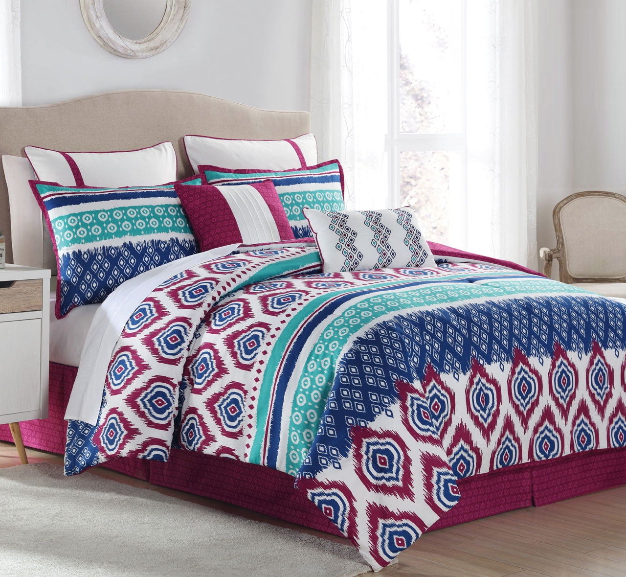 12 Piece Aztec Stripes Mint Purple Navy Bed In A Bag Set Com