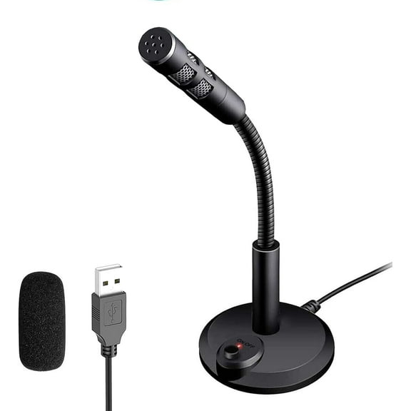 Genreen USB Computer Microphone,Plug and Play Desktop PC Laptop Microphone with Mute Button and LED Indicator for Streaming,Podcasting,Recording,Gaming,Skype,YouTube Mic for Mac or Window Black