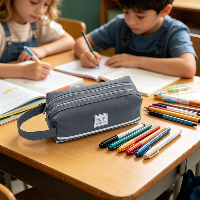 Estuche de lápices de gran capacidad de doble capa con asa, organizador de papelería de tela para bolígrafos, lápices, maquillaje, viajes, oficina y útiles escolares.