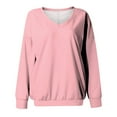 thumbnail image 7 of Kagetolytai Womens Tops Womens Casual V Neck Sweatshirt Loose Soft Long Sleeve Pullover Tops Solid Shirts With Side Pockets Plus Size Tops for Women Pink 3X, 7 of 7