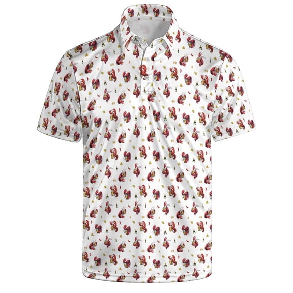 Party Mens Golf Shirt Funny Print Short Sleeve Polo Shirts for Men White L