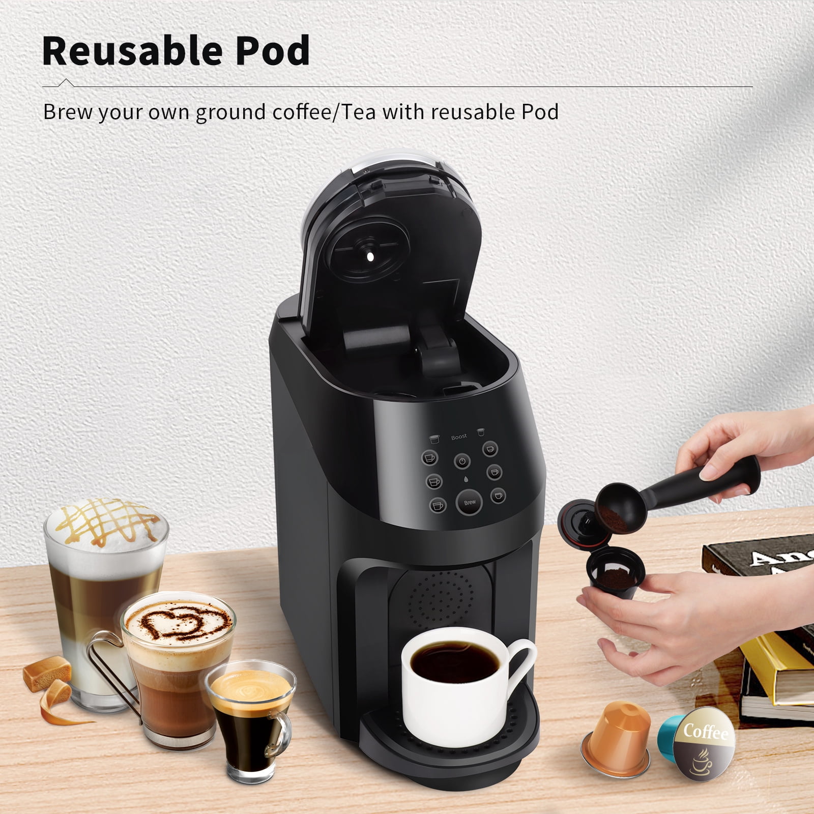 3-in-1 Coffee Maker, Coffee and Espresso Machine Combo for Nespresso, K-Cup Pod and Ground Coffee, Coffee Machine Compatible with Nespresso Capsules OriginalLine, 19 Bar Pressure Pump, 6 Brew Sizes