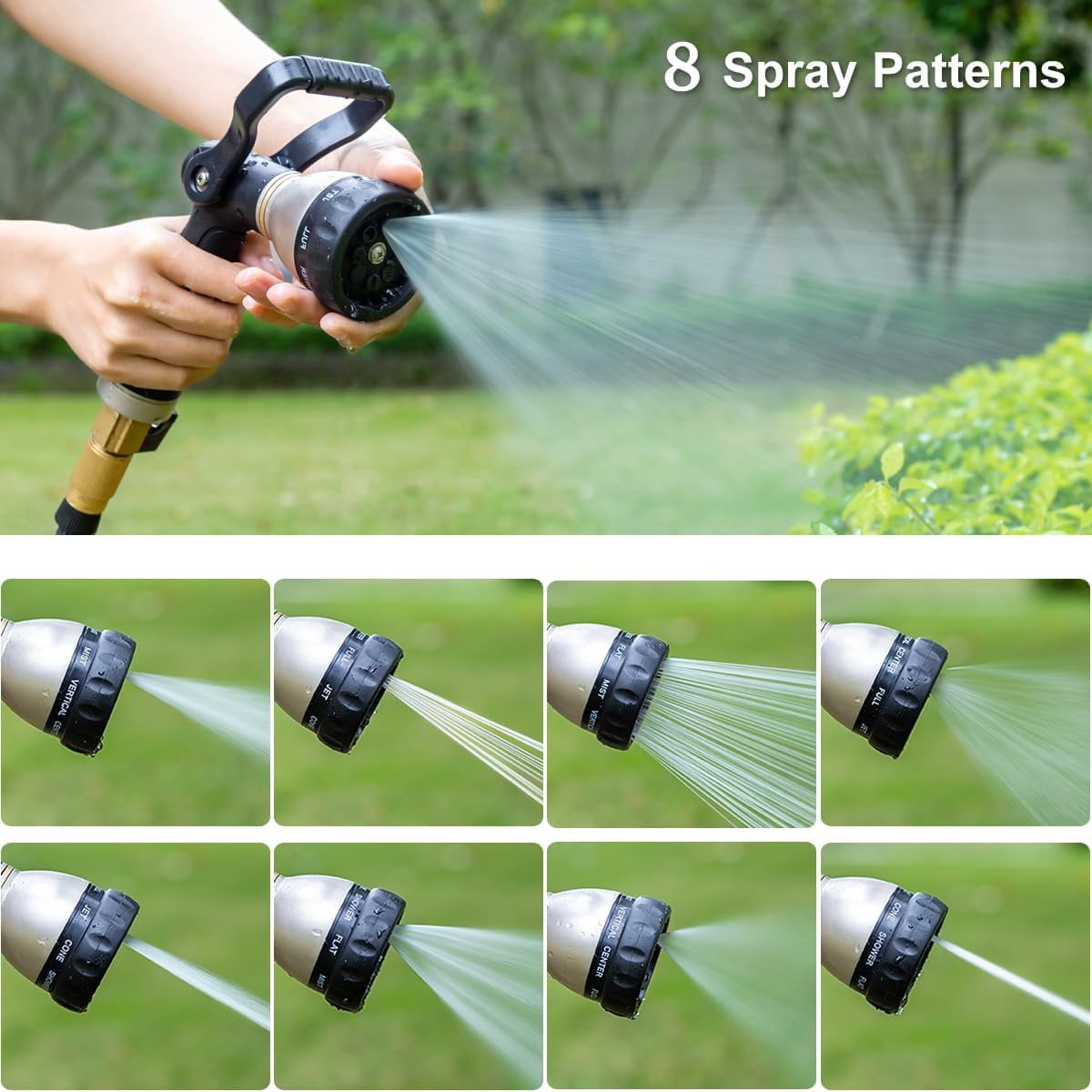 FANHAO Heavy Duty Fireman's Hose Nozzle, Metal Watering Nozzle with 8 Spray Patterns, Lever Control