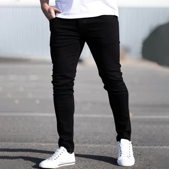 WPPGONE Jeans for Men Fashion Slim Fit Straight Leg Stretchy Button Bootcut Denim Zipper Bottoms Vintage Classic Versatile Casual Trousers with Pockets