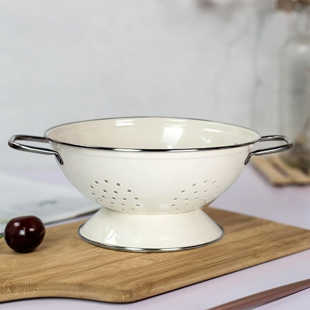 Cuenco de Estilo Francés Enmel Vented Bred Bowl Plte Fruit Bowl con Hles, Cocina Veggies Fruits Tazón para Servir , blanco grande perfecl Colador de frutas Tazón Plato
