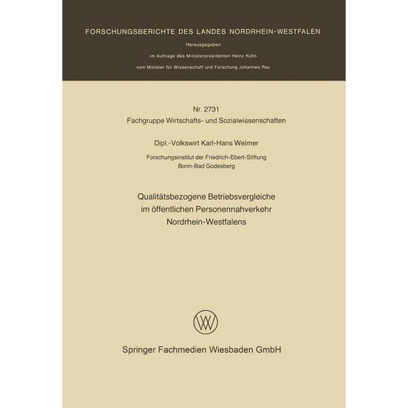QualitÃ¤tsbezogene Betriebsvergleiche Im Ãffentlichen Personennahverkehr Nordrhein-Westfalens, (Paperback)