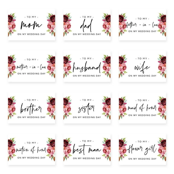 Koyal Wholesale Wedding Day Gift Cards Set with Envelopes Set of 12, Burgundy Peonies