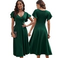 thumbnail image 6 of Fjuchai Women's Chiffon Dresses Short Sleeve V Neck Casual Ruffle Swing Dress S-XXL, 6 of 9
