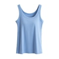 thumbnail image 6 of Ribbed Tank Tops for Women Built in Bra High Neck Racerback Shelf Bra Summer Camisole Yoga Shirts Sleeveless Undershirt Sky Blue Size M, 6 of 7