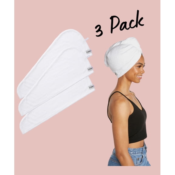 100% Cotton Hair Towel Wrap - 3 Pack - for Women,Men & Kids - Travel & Bathroom Essential - Quick Dry Hair Turban for Curly,Long & Thick Hair (White)