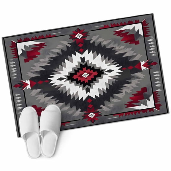 Boho Red Grey Large Area Rugs for Bedroom Living Room, Soft Non Slip Carpet Bedside Rug, Geometric Southwestern Retro Ethnic Rectangular Floor Cover Kitchen Accent Rug 2'x3' for Dining Room/Office