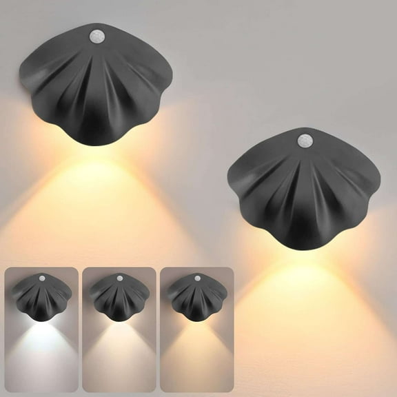 Deago 2 Pack Shell Motion Sensor Night Lights Rechargeable 3 Color Mode Dimmable Motion Activated Wall Lights Magnetic LED Picture Lights for Bedroom Hallway Stairway