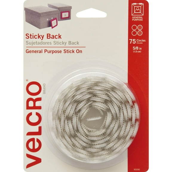 Sticky-Back Fasteners, Removable Adhesive, 0.63" Dia, White, 75/pack | Bundle of 5 Packs