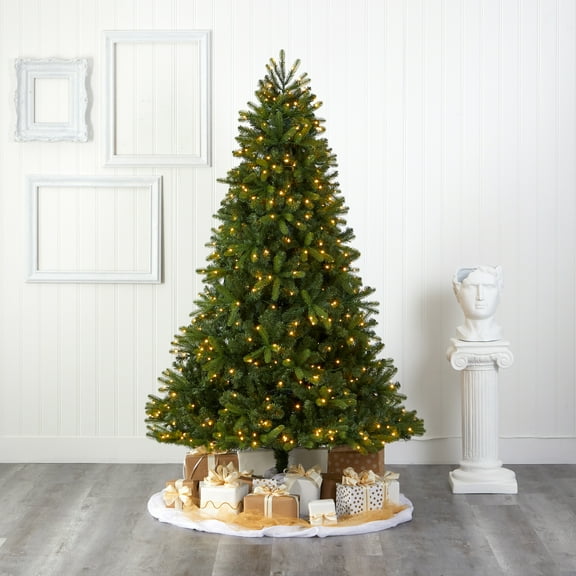 Nearly Natural Clear Prelit LED Green Decorated Spruce Christmas Tree, 7'