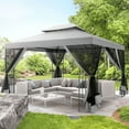 thumbnail image 3 of COBIZI 10'x 13' Metal Patio Gazebo, Outdoor Gazebo Canopy Tent for Backyard with Mosquito Netting, Gazebos Shelter with Steel Frame, Patio Covers for Sun and Rain, Gray, 3 of 14