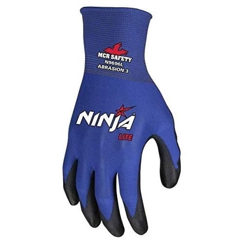 MCR Safety N9696XS Ninja Lite Polyurethane Palm Athletic Grade Nylon Shell Gloves, Black/Blue, X-Small, 1-Pair  blk/bl