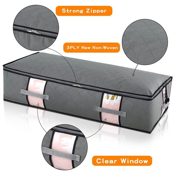 AZXY 3pcs Storage Containers for Clothes,Blanket Storage Bags,Closet Organizer Bins,Foldable Large Clothing Storage Under Bed with Lids Handle Clearance