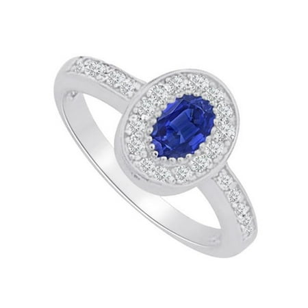 UBUNR83376W147X5CZS Best Gift Sapphire CZ Halo Ring in 14K White Gold, 8