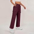 thumbnail image 7 of Women's Cargo Pants Baggy Jeans High Waisted Casual Stretchy Wide Leg Streetwear with 4 Pockets for Women Wine M, 7 of 7