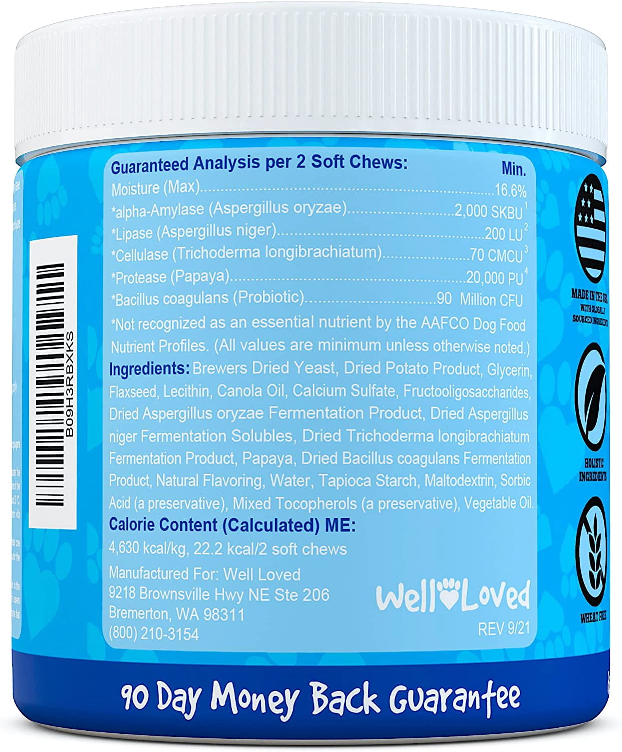 Well Loved Probiotics for Dogs Digestive Health Soft Chews, Chicken Flavor, 120 Count