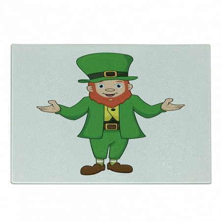 

Leprechaun Cutting Board St Patrick s Day Mascot Character Cartoon Design on Plain Backdrop Decorative Tempered Glass Cutting and Serving Board in 3 Sizes by Ambesonne
