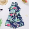 thumbnail image 3 of FYMNSI Mommy and Me Summer Short Romper Outfits Sleeveless Belted Casual Jumpsuit Overall for Beach Holiday Photo Shoot Dark Blue (Girl 2T), 3 of 10
