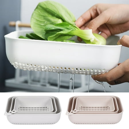 

Shenmeida Drain Colander Set 2-in-1 Detachable Plastic Double Layered Kitchen Food Strainer Fruits Vegetable Washing Basket Drain Bowls for Cleaning Washing