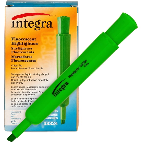 Iluminador de escritorio Integra ITA33324 con punta cincelada, color verde fluorescente