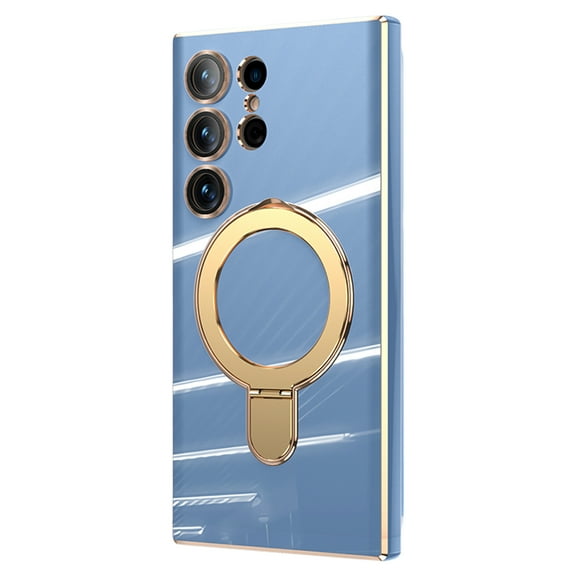 Decase Samsung Galaxy S24 Phone Case,with Magnetic Invisible Kickstand & Camera Lens Film,[Support Magnetic Car Mount] Plating Ultra Slim Shockproof Cover for Women Men,,lightblue