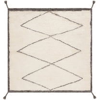 SAFAVIEH Casablanca Emmett Geometric Wool Shag Area Rug, Ivory/Charcoal, 6' x 6' Square