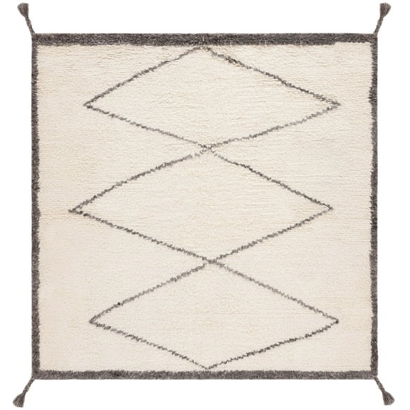 SAFAVIEH Casablanca Emmett Geometric Wool Shag Area Rug, Ivory/Charcoal, 6' x 6' Square